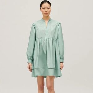 Claudie Pierlot Gathered Lattice Trimmed Cotton Poplin Mini Dress FR34 or US2